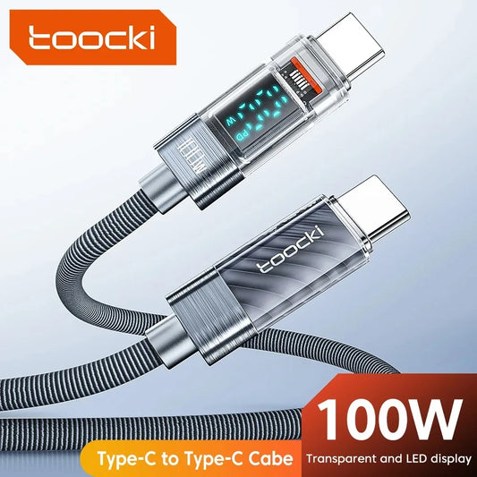 Type C to Type C Cable 100W PD Display Fast Charging Charger USB C to USB C Transparent Cable For Xiaomi Macbook