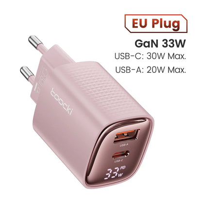 33W GaN USB C Charger Digital Display Fast Charging Type C Charger for iPhone 15 14 13 12 Samsung Galaxy S23 S22 Xiaomi