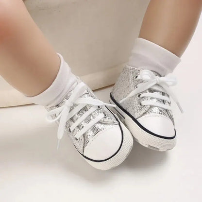 Meckior New Baby Flash Canvas Sneakers Baby Boys Girls Sports Shoes Infant First Walkers Toddler Soft Sole Anti-slip Baby Shoes