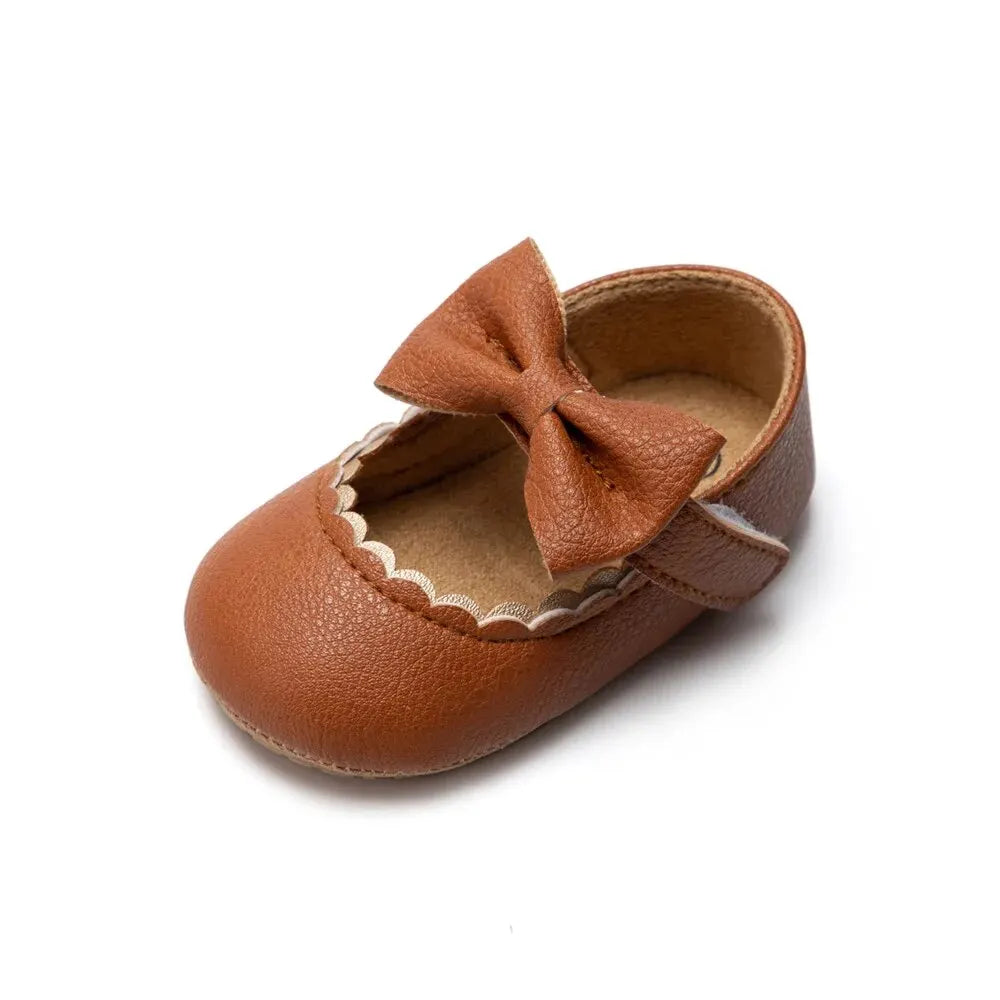 Meckior 2024 New Baby Girls Shoes Bowknot Party Dress First Walker Anti-slip Non-slip Rubber Sole Infants Girl Crib Shoes