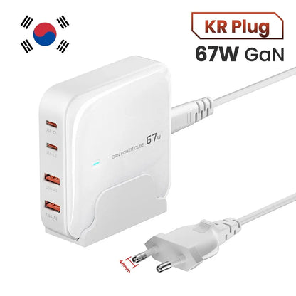 Charger Charging Station Multi Port 67W GaN USB Charger Desktop Type C PD QC Quick Charge For iPhone MacBook Pro Xiaomi