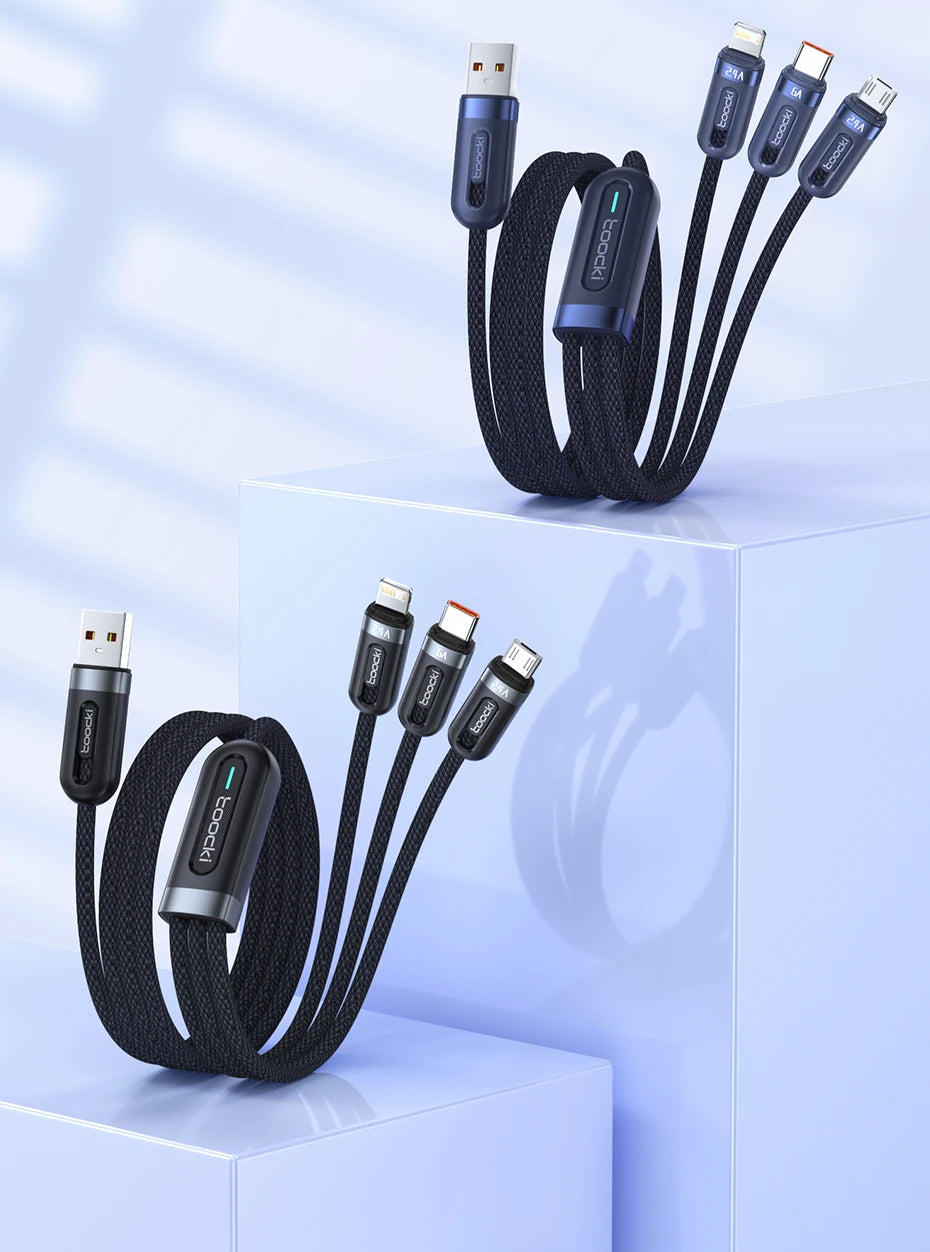 6A 3in1 Fast Charging Cable USB Type C Type-C Mobile Phone Cable for iPhone X Xiaomi Oneplus Realme Poco USB Micro Cables