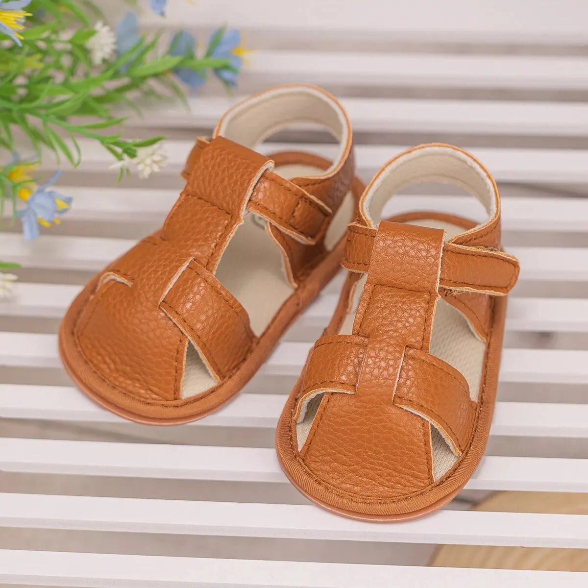 Meckior 2024 New Summer Baby Sandals PU Leather Low Top Baby Boys Girls Sandals Soft Anti-slip Newborn Leisure Infants Shoes