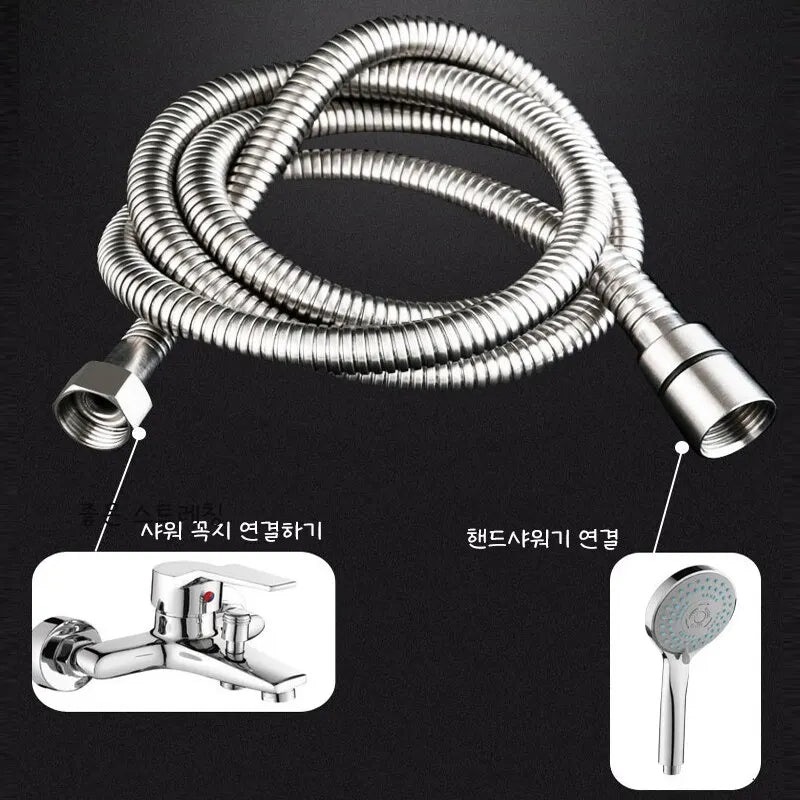 Shower Hose PVC Stainless Steel Rain Hose Shower Nozzle Water Explosion Proof Drawing Pipe Telescopic Water Pipe