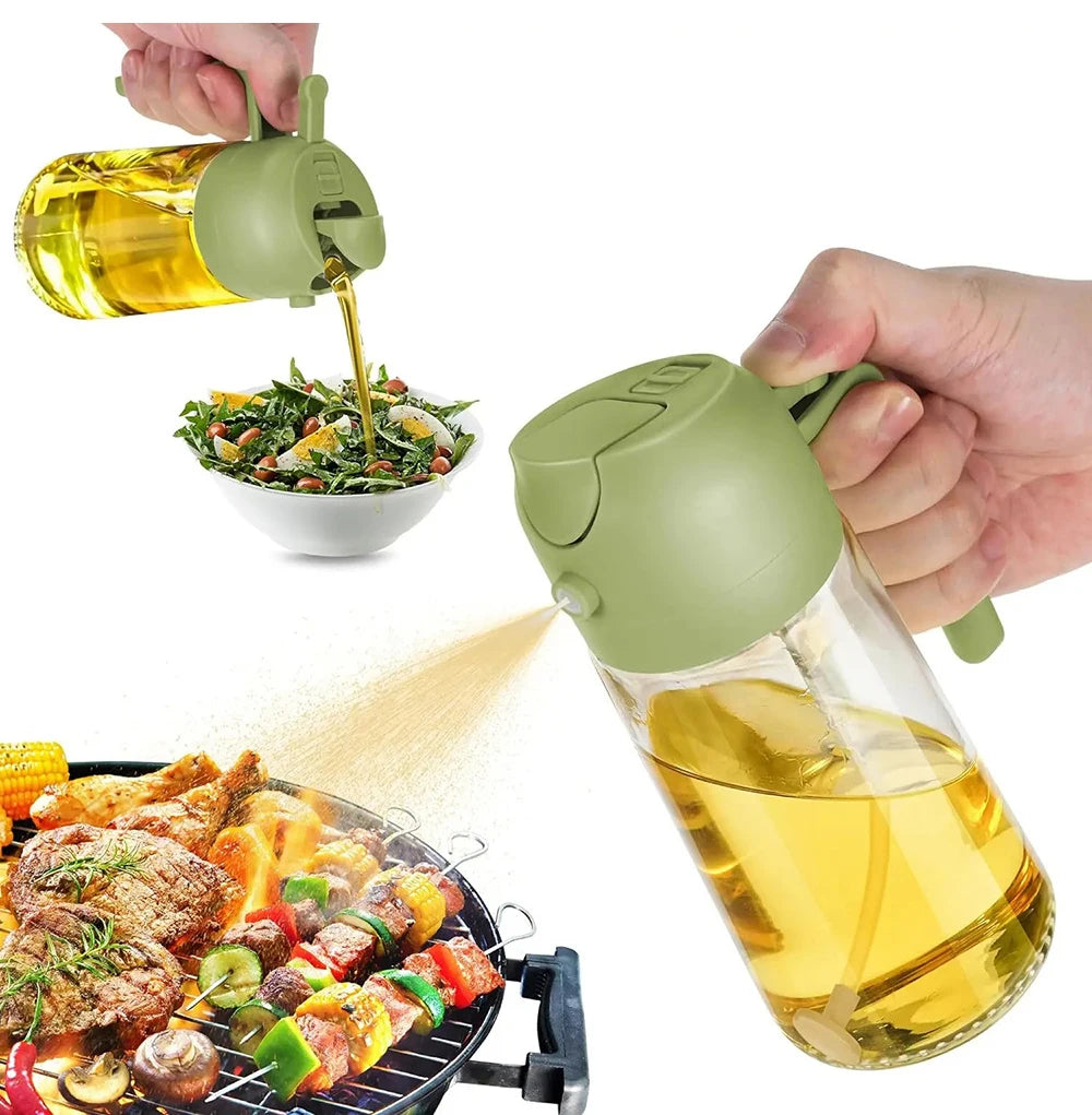 New 470ml Oil Spray Pot 2-in-1 Plastic Household Kitchen Oil Bottle Nebulizing Mist Filling Cooking Oil Spray Pot Dual Use