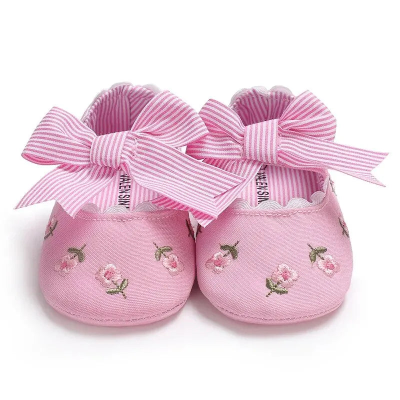 Meckior New Printed Baby Girl Shoes Bowknot Soft Sole Anti-slip Shallow Baby Girls Princess Shoes First Walker Crib Shoes