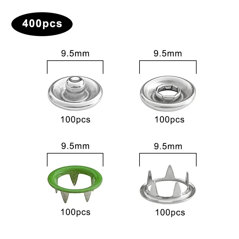 50/100Set 9.5mm Metal Prong Snap Button Press Button Studs Fasteners Hollow Prong Ring for Clothes Garment Sewing Bags Shoes