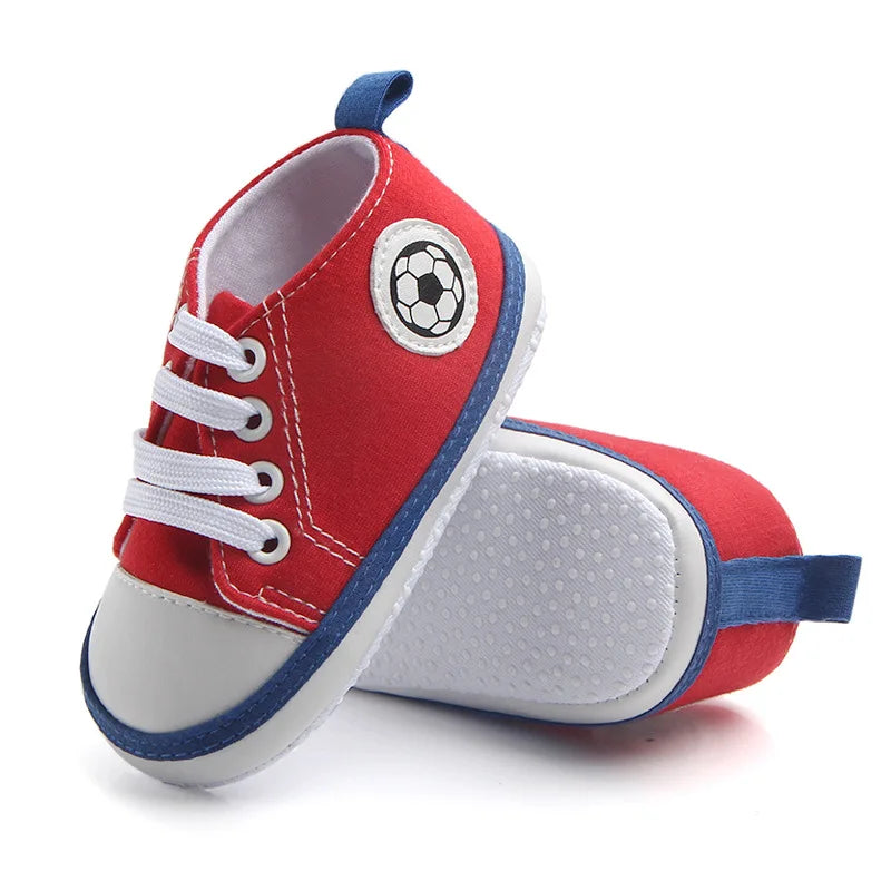 Meckior Colorblocking Baby Boys Girls Canvas Soccer Shoes Baby Sneakers Lace Up Soft Sole Anti Slip Newborn Toddler Shoes