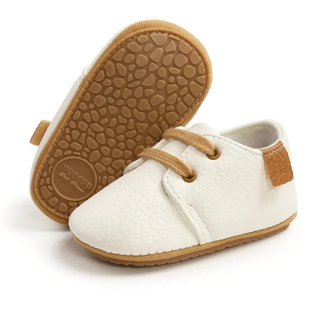 Meckior Baby Shoes Retro PU Leather Boy Girl Shoes Toddler Rubber Sole Anti-slip First Walkers Unisex Newborn Moccasins