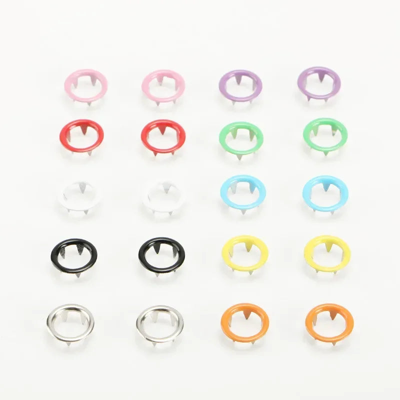 50/100Set 9.5mm Metal Prong Snap Button Press Button Studs Fasteners Hollow Prong Ring for Clothes Garment Sewing Bags Shoes