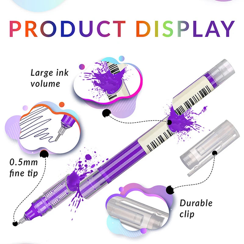 10 Colors Straight liquid Gel Pen Quick-drying Large-capacity Colorful Gel Pens 0.5mm Rollerball Pens School office Stationery