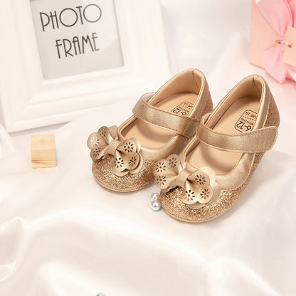 Newborn Baby Shoes Girl Princess Dress Girls Shoes Gold Bowknot Casual Lightweight Non-slip Rubber Sole Toddler Shoes