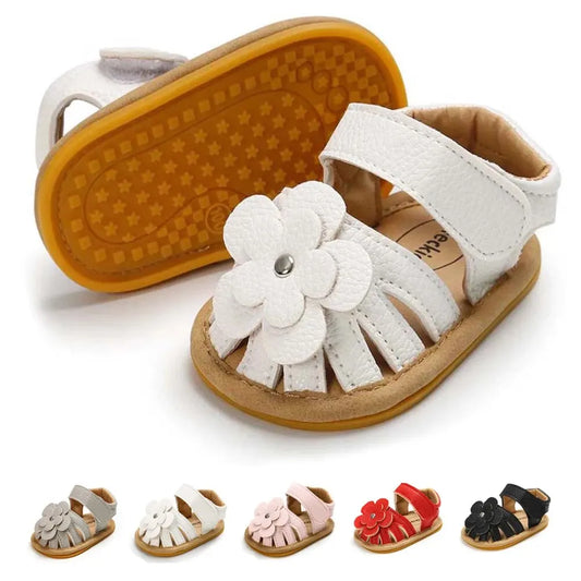 Infant Baby Girls Beach Sandals Flats and Soft Sole Non-slip Flower Princess Wedding Dress Walking Shoes for Newborn Baby