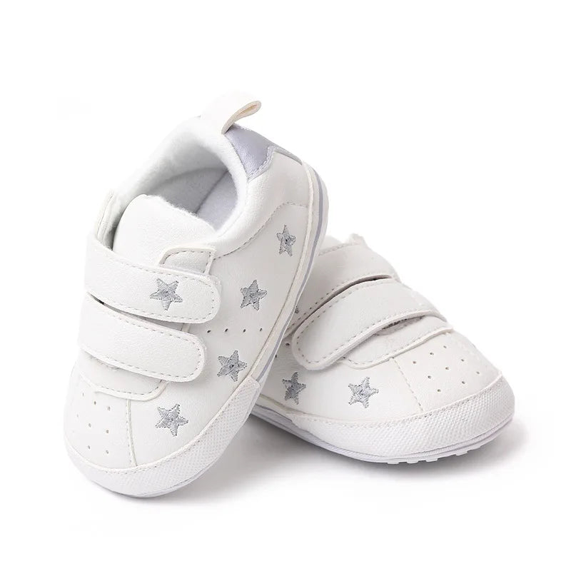 Meckior Spring and Autumn Baby Shoes Non-slip Soft Rubber Soled Toddler Shoes Cute Embroidered Love Stars Casual Shoes