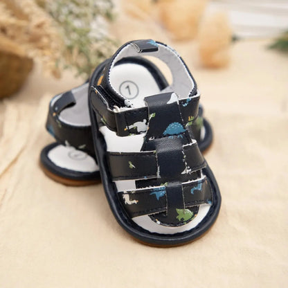 Meckior Baby Boys Sandals Toddler Grey Flats Non-slip Rubber Sole Baby Beach Sandals Crib First Walker Summer Baby Shoes