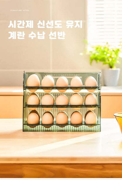 Kitchen Large Capacity Egg Fridge Storage Box - Portable Multi-Layer Egg Tray Organizer, Convenient Opening/Closing Egg Holder