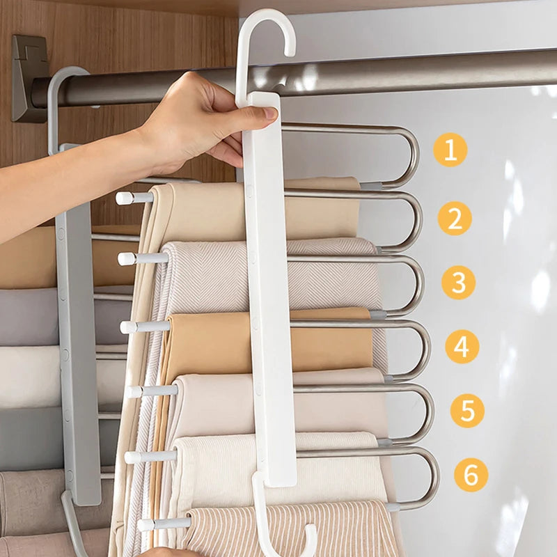 Folding Pants Rack Multi-functional Multi-layer Pants Hanger Household Magic Seamless Pants Rack Storage Magic