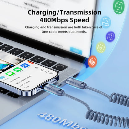 PD 20W Type C To Lightning fast Charger Cable For iPhone 14 13 12 11 Pro Max Plus XR XS Spring Telescopic Charging Wire