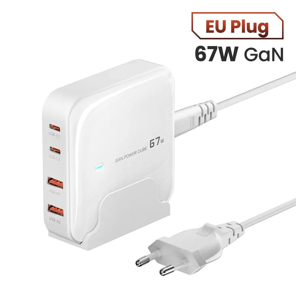 Charger Charging Station Multi Port 67W GaN USB Charger Desktop Type C PD QC Quick Charge For iPhone MacBook Pro Xiaomi