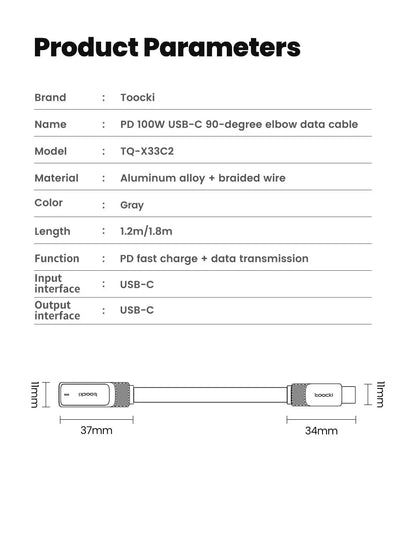 USB C to USB Type C Cable 90 Degree Display 100W Ultra Fast Charging C to C Cable for iPhone 15 Samsung Xiami Huawei POCO