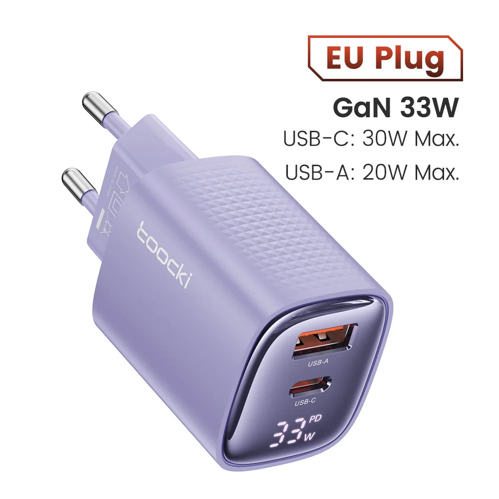 33W GaN USB C Charger Digital Display Fast Charging Type C Charger for iPhone 15 14 13 12 Samsung Galaxy S23 S22 Xiaomi