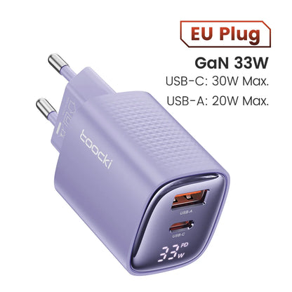 33W GaN USB C Charger Digital Display Fast Charging Type C Charger for iPhone 15 14 13 12 Samsung Galaxy S23 S22 Xiaomi