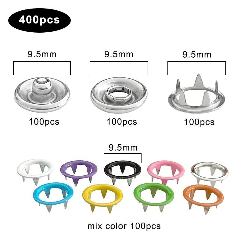 50/100Set 9.5mm Metal Prong Snap Button Press Button Studs Fasteners Hollow Prong Ring for Clothes Garment Sewing Bags Shoes