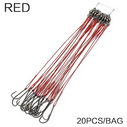 Anti Bite Steel Fishing Line Steel Wire Leader With #1 Hook With Swivel 50LB 20Pcs/Bag 3 Colors Fishing Tackle Gear