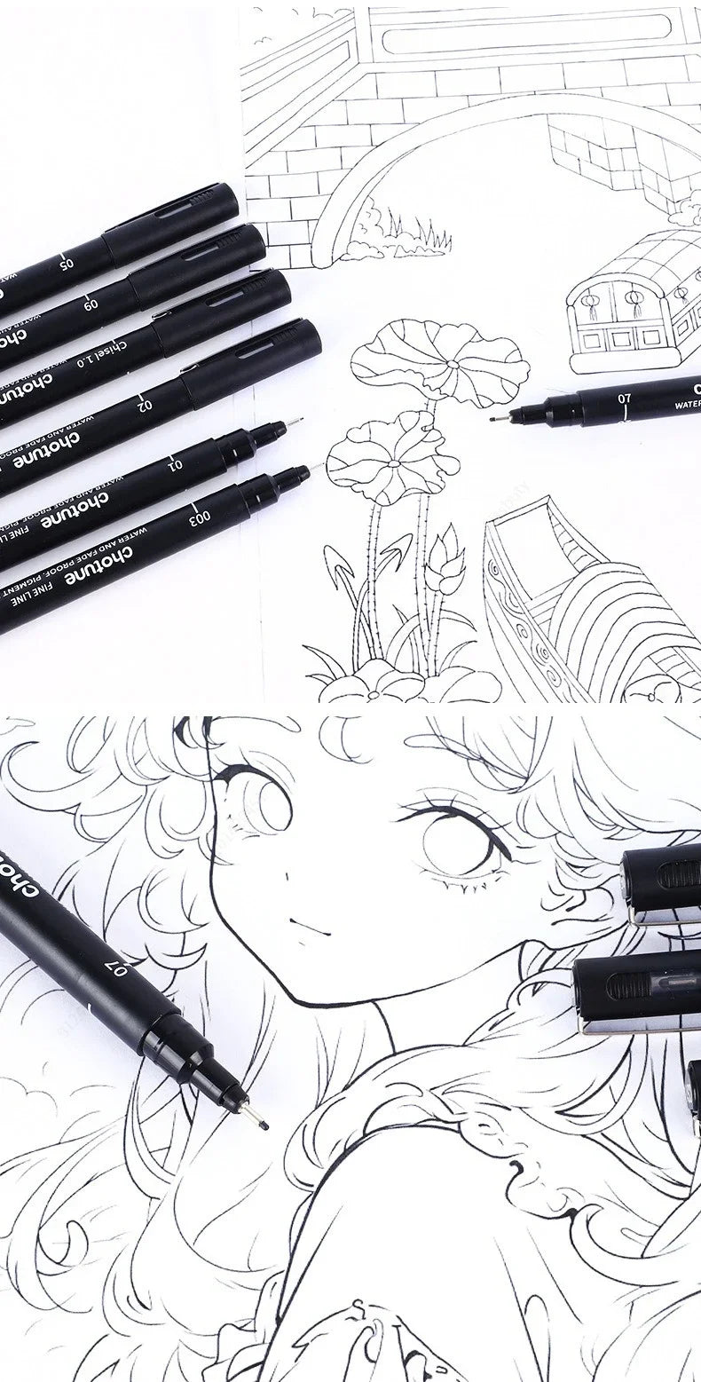 Black Micro Pens,15 Sizes,Waterproof Archival Ink,Fine Point Pen for Artist Illustration,Sketching,Anime,Manga Technical Drawing