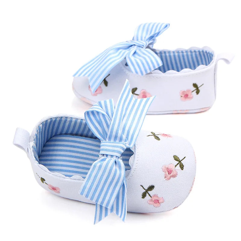 Meckior New Printed Baby Girl Shoes Bowknot Soft Sole Anti-slip Shallow Baby Girls Princess Shoes First Walker Crib Shoes