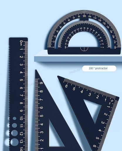 4 In 1 Aluminum Alloy Ruler Stationery Set Aluminum Alloy Multifunctional Combination Ruler Triangle Protractor for Drawing