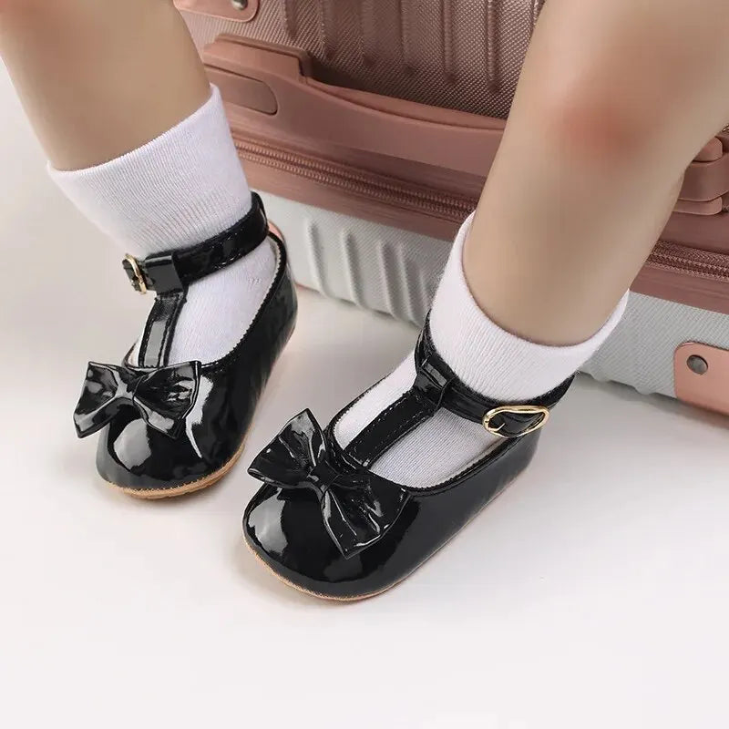 Meckior 2024 New Baby Girls Shoes Princess Choreography Cute Bow PU Anti-slip Soft Rubber Bottom First Walker Toddler Crib Shoes