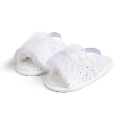 Meckior Baby Boys Girls Sandals Fluffy Baby Shoes Newborn Cotton Soft Sole Anti-Slip Toddler First Walkers Baby Slippers Indoor