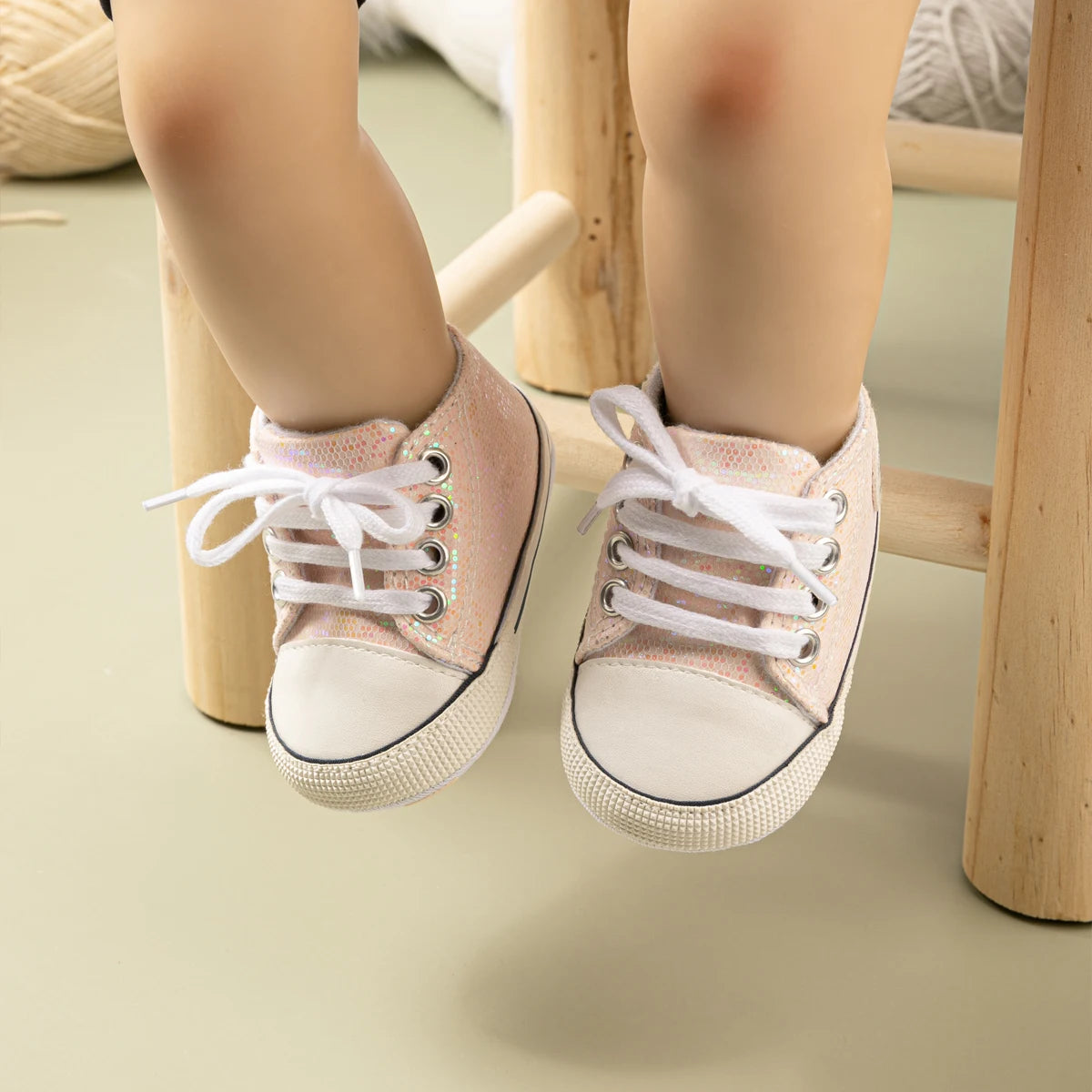 Meckior Baby Shoes Newborn Fashion Shining Canvas Sneakers Baby Boys Girls Shoes First Walkers Soft Anti-Slip Sole Toddler