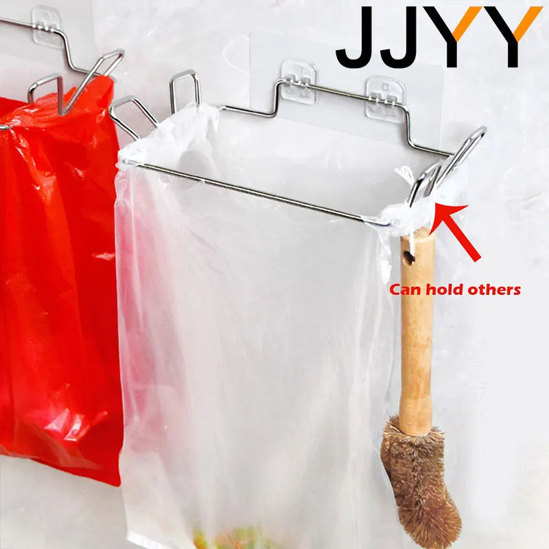 Kitchen Trash Rack Cabinet Door Garbage Bags Holder Stainless Steel Closet Garbage Storage Holder