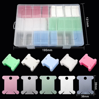 Plastic Bobbins Set with Storage Box Spool Thread Card Embroidery Floss DIY Stitch Thread Organizer Holder Sewing Tools Costura