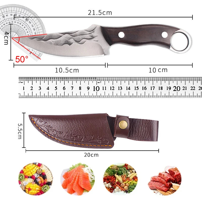 Sharp Boning Knife Stainless Steel Meat Cleaver Kitchen Knife Handmade Forged Chef's Knife for Household Wooden Handle Butcher