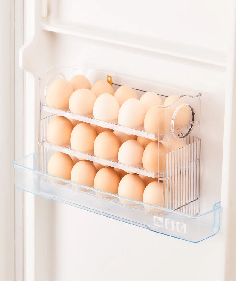 Kitchen Large Capacity Egg Fridge Storage Box - Portable Multi-Layer Egg Tray Organizer, Convenient Opening/Closing Egg Holder