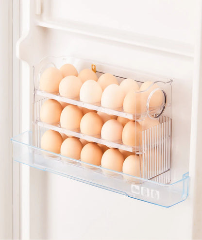 Kitchen Large Capacity Egg Fridge Storage Box - Portable Multi-Layer Egg Tray Organizer, Convenient Opening/Closing Egg Holder