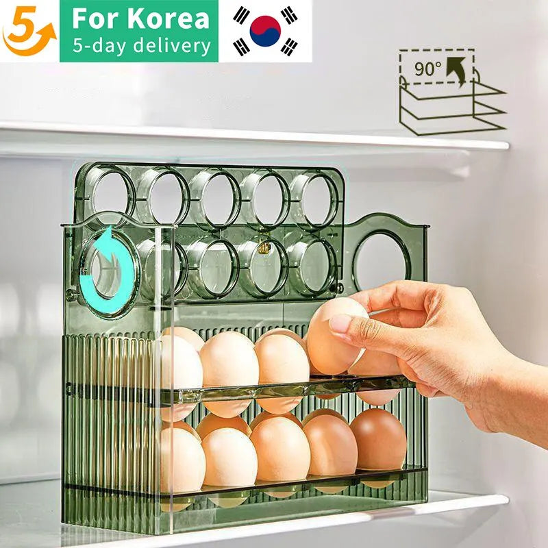 Kitchen Large Capacity Egg Fridge Storage Box - Portable Multi-Layer Egg Tray Organizer, Convenient Opening/Closing Egg Holder