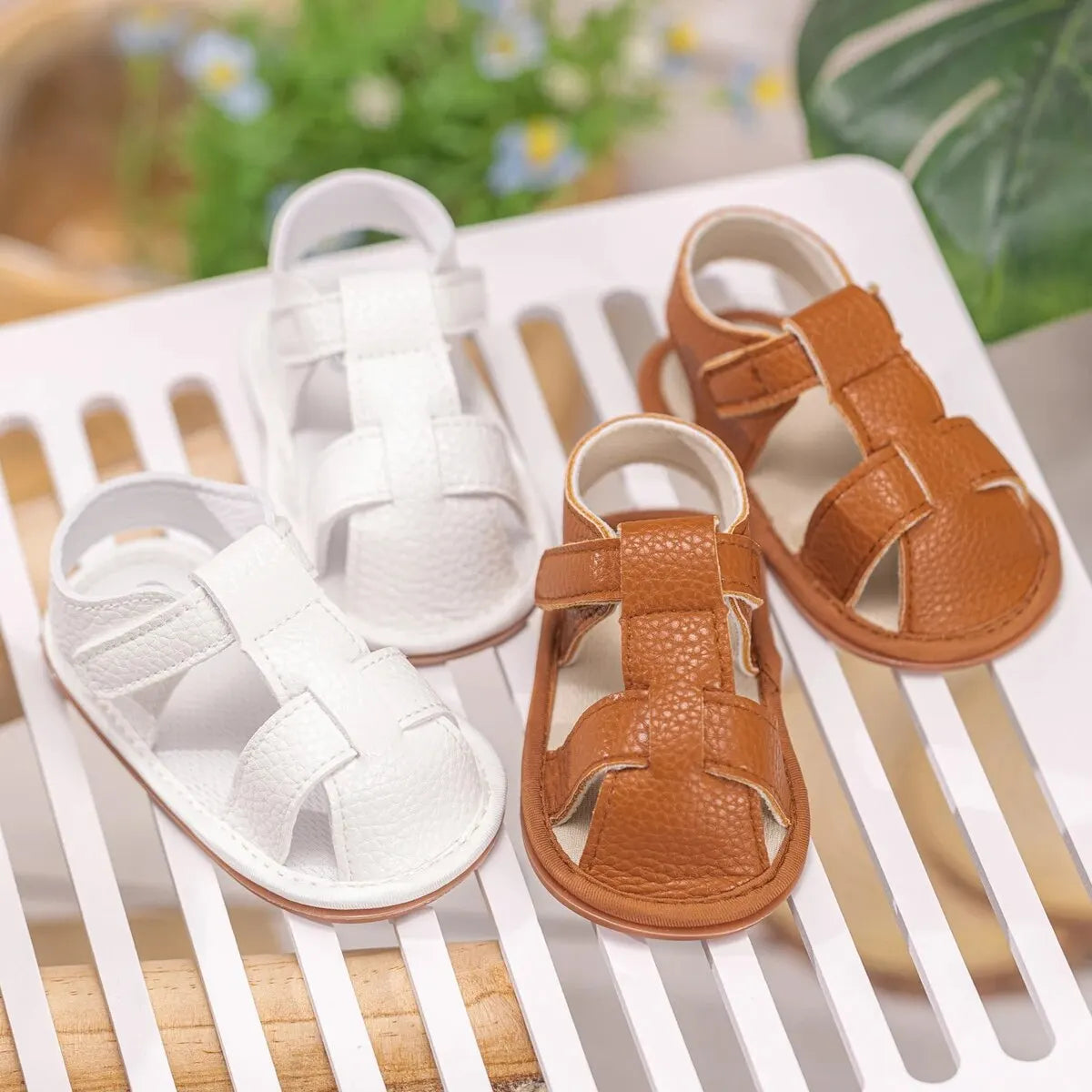 Meckior 2024 New Summer Baby Sandals PU Leather Low Top Baby Boys Girls Sandals Soft Anti-slip Newborn Leisure Infants Shoes