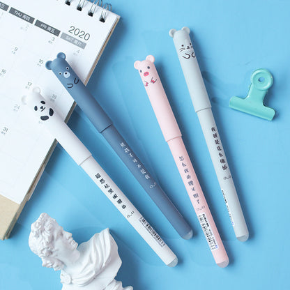 Kawaii Erasable Gel Pen Set Cartoon Animals Cute Cat Erasable Pen Erasable Refill Rod Washable Handle Pen Grip School Stationery