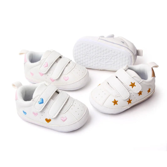 Meckior Spring and Autumn Baby Shoes Non-slip Soft Rubber Soled Toddler Shoes Cute Embroidered Love Stars Casual Shoes