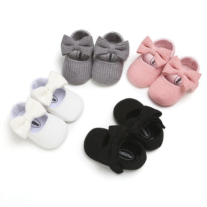 Meckior New Baby Girls Shoes Flower Bow Tie Princess Shoes Non-Slip Toddler First Walker Newborn Infants Girl Shoes Comfortable