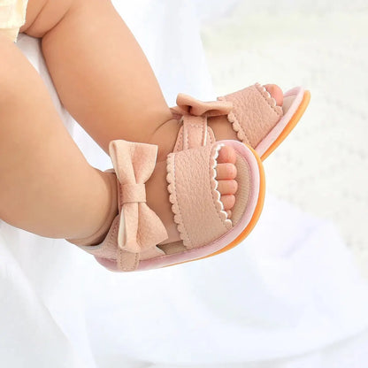 Meckior Summer Baby Shoes Toddler Flats Baby Sandals Soft Rubber Sole Anti-Slip Bowknot Crib First Walker Baby Boys Girls Shoes