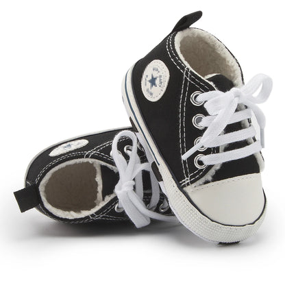 Meckior Winner Baby Shoes Boys Girls Star Canvas Sneaker Boots Cotton Anti-Slip Sole Infant First Walkers Toddler Crib Shoes