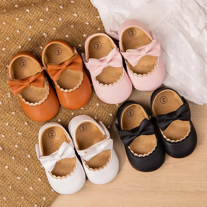 Meckior 2024 New Baby Girls Shoes Bowknot Party Dress First Walker Anti-slip Non-slip Rubber Sole Infants Girl Crib Shoes