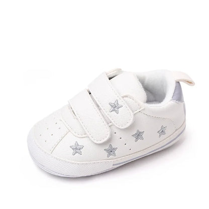 Meckior Spring and Autumn Baby Shoes Non-slip Soft Rubber Soled Toddler Shoes Cute Embroidered Love Stars Casual Shoes