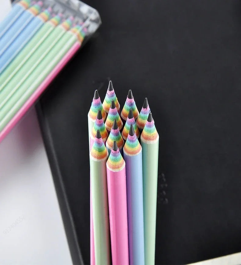 12 Packs Children's rainbow paper HB Pencil Environmentally Friendly Non-toxic Pencils Writing And Painting School Stationery