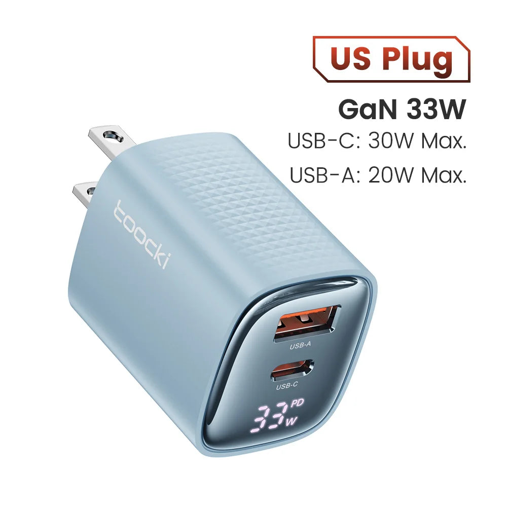 33W GaN USB C Charger Digital Display Fast Charging Type C Charger for iPhone 15 14 13 12 Samsung Galaxy S23 S22 Xiaomi